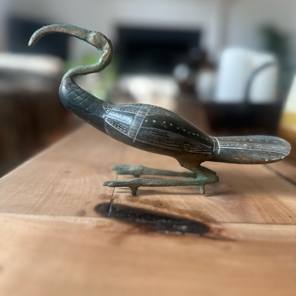 Vintage Egyptian Sacred Ibis Bird Figurine Soapstone & Brass - Picture 2 of 6